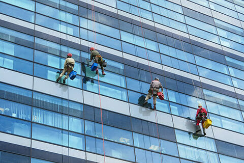 Team cleaning windows
